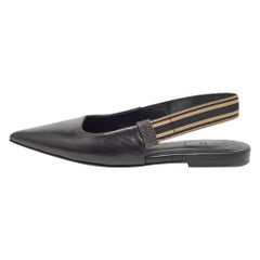 Brunello Cucinelli Black Leather Slingback Flats Size 37