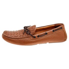 Bottega Veneta Tan Intrecciato Cervo Wave Driver Bow Slip On Loafers Size 42