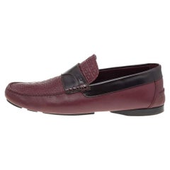 Versace Burgundy Monogram Embossed Leather Slip On Loafers Size 43
