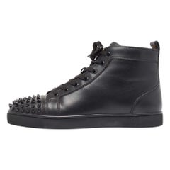 Christian Louboutin Black Leather Lou Spikes High Top Sneakers Size 42