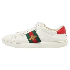 Gucci White Leather Bee Embroidered Ace Sneakers Size 37