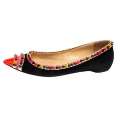 Christian Louboutin Black Suede Embellished Ballet Flats Size 35.5