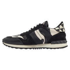 Valentino Black/White Camo Print Leather & Canvas Rockrunner Sneakers Size 39.5