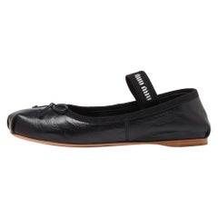 Miu Miu Black Leather Belt Ballerina Flats Size 36