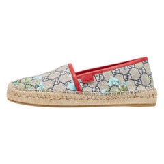 Gucci Grey Canvas GG Flora Espadrille Flats Size 38.5
