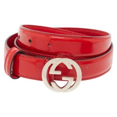 Gucci Red Patent Leather Interlocking G Buckle Belt 80CM