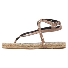 Valentino Pink Leather Rockstud Espadrille Flats Size 38