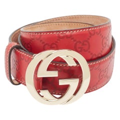 Gucci Red Guccissima Leather Interlocking G Belt 85 CM