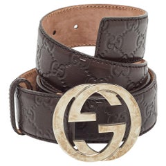 Gucci Dark Brown Guccissima Leather Interlocking G Buckle Belt 105CM