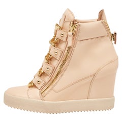 Giuseppe Zanotti Beige Leather Chain Detail High Top Wedge Sneakers Size 41