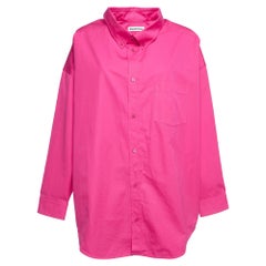 Balenciaga Pink Logo Print Cotton Oversized Shirt S