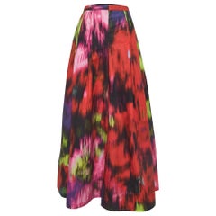 Carolina Herrera Pantaloni larghi in cotone plissettato con stampa astratta multicolor M. I.