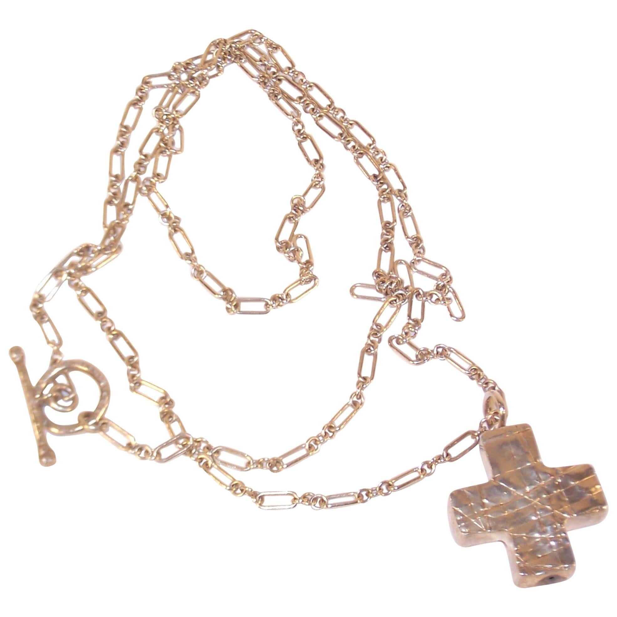Goth 1980's Modernist Margaret Ellis Sterling Silver Cross Necklace