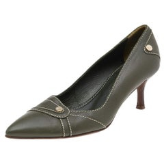 Celine Green Leather Pointed Toe Pumps Size 36.5