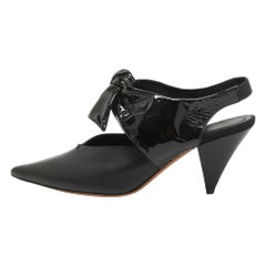 Celine Black Leather and Patent Bow Slingback Pumps Size 37.5
