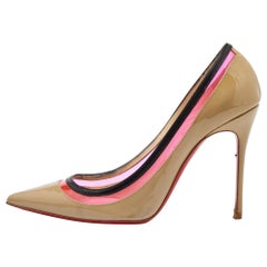 Christian Louboutin Beige/Pink Patent Leather and PVC Paulina Pumps Size 36