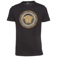 Versace Black Cotton Embellished Medusa Logo T-Shirt M