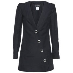 Chanel Black Cotton Blend Asymmetric Buttoned Long Jacket M