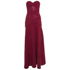 Tadashi Shoji Burgundy Sequined Jersey Jovian Strapless Pintuck Gown XS