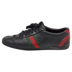 Gucci Black Leather Guccissima Web Sneakers Size 38