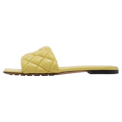 Bottega Veneta Yellow Quilted Leather Flat Slides Size 37