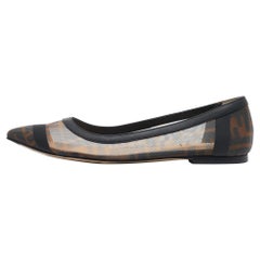 Fendi Brown/Black Zucca Mesh and Leather Colibri Ballet Flats Size 36.5