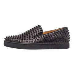 Christian Louboutin Black Leather Spike Roller Boat Sneakers Size 42