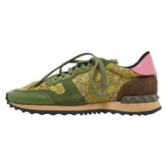 Valentino Green Mesh and Leather Rockrunner Sneakers Size 39