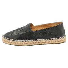 Chanel Black Leather CC Espadrille Flats Size 41