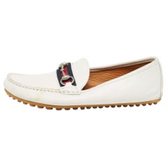 Gucci White Leather Web Horsebit Loafers Size 41