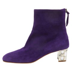 Miu Miu Purple Suede  Crystal Embellished Ankle Boots Size 37