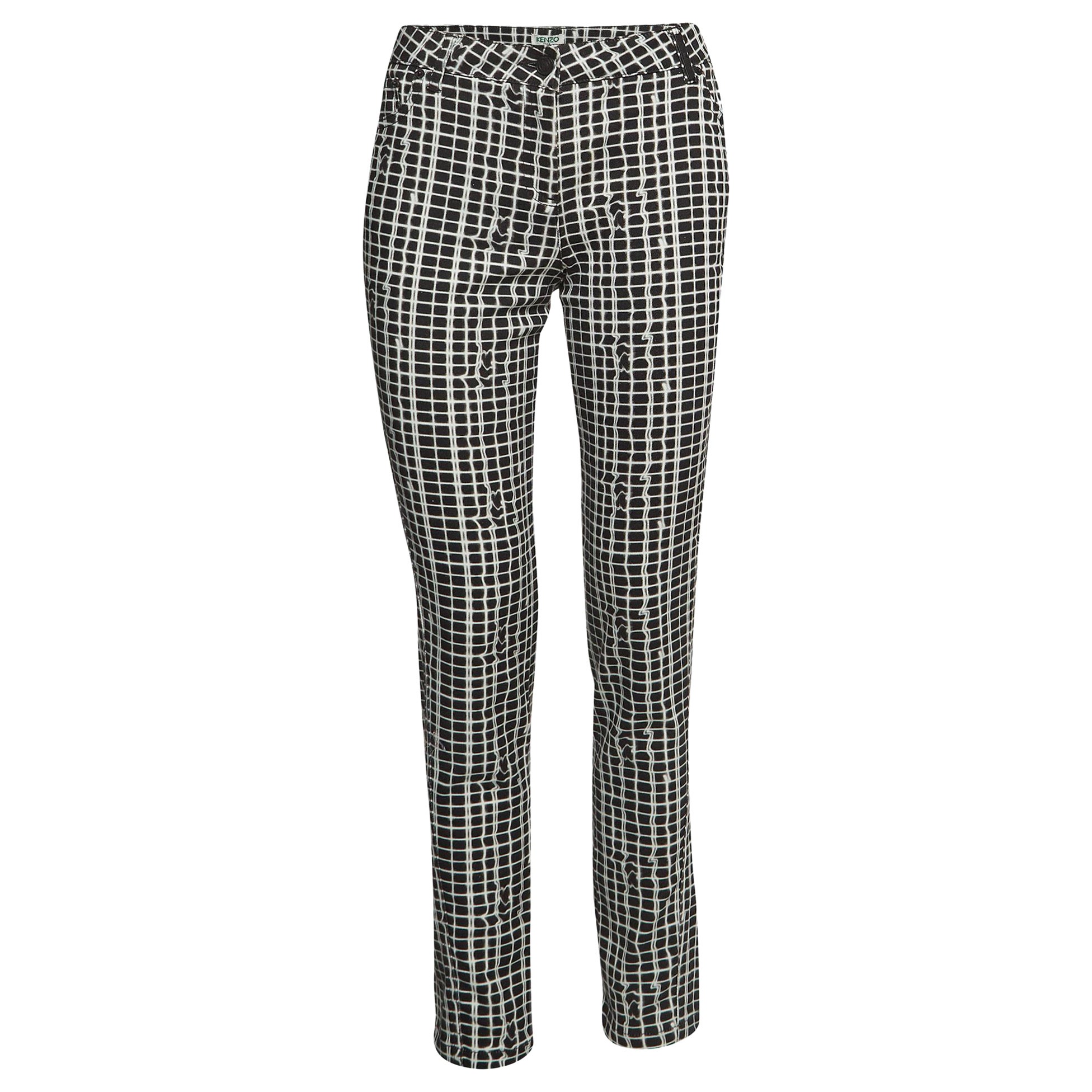 Kenzo Black/White Check Printed Cotton Cropped Jeans M Waist 32" For Sale