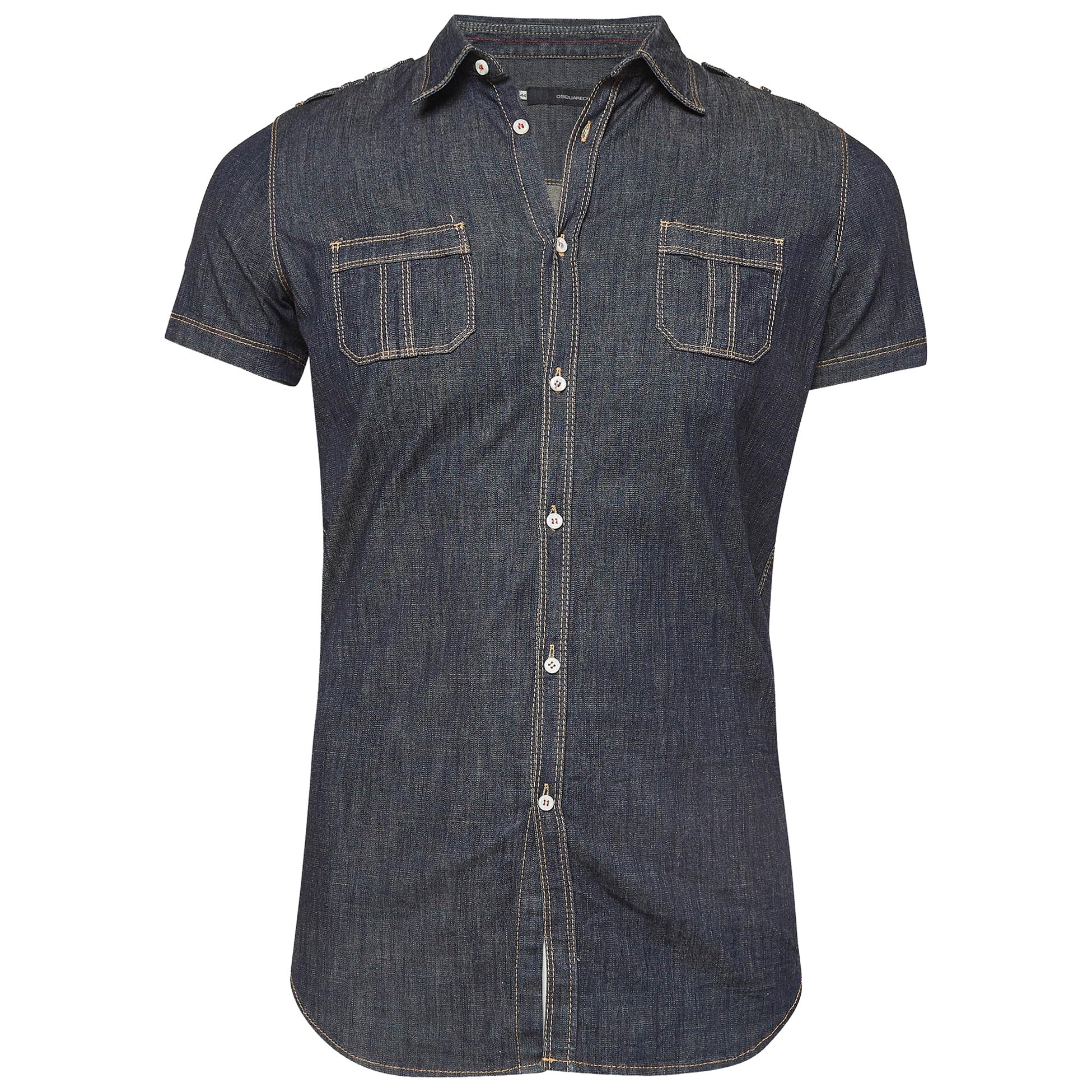 Dsquared2 Marineblaues Kurzarmhemd aus Denim XS im Angebot