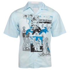 Prada Blue Comic Print Cotton Short Sleeve Shirt XS