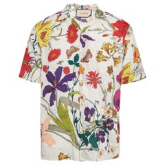 Gucci Cream Floral Printed Muslin Cotton Bowling Shirt S