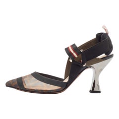 Fendi Brown/Black Mesh and Canvas Colibri  Pumps Size 36.5