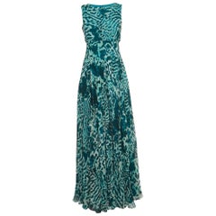 Max Mara Maxi Vestido sin mangas de seda con estampado animal verde S
