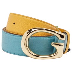 Gucci Mustard/Blue Leather Memorable G Buckle Belt 100CM