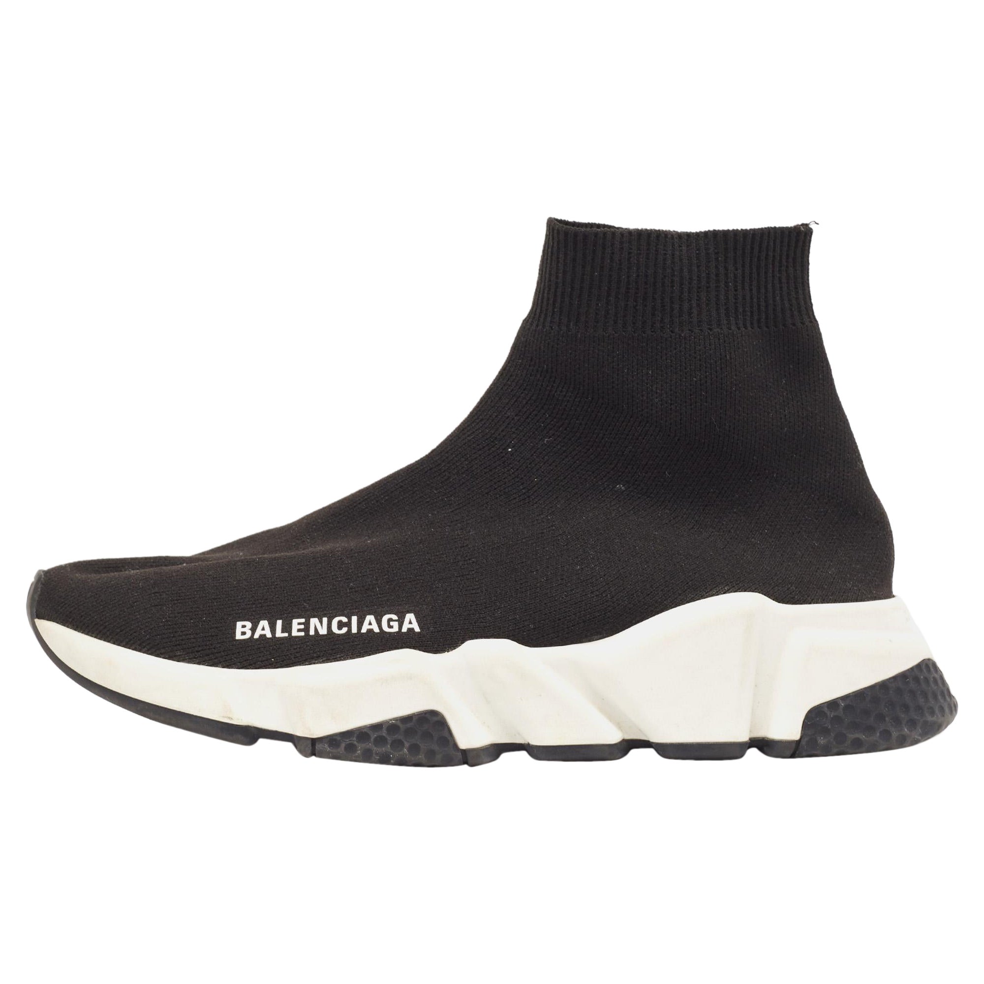 Balenciaga Black Knit Speed Trainer Sneakers Size 37 For Sale