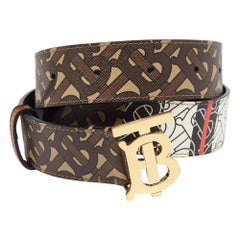 Burberry Brown Monogram Coated Canvas and Leather TB Buckle Belt S