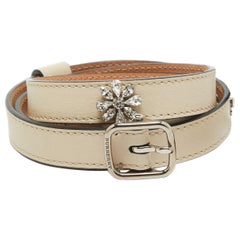 Burberry Off White Leather Crystals Dover Slim Buckle Belt 85CM