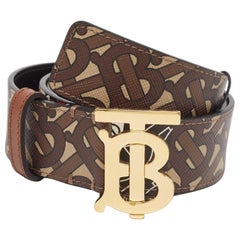 Burberry Brown Monogram Coated Canvas and Leather TB Buckle Belt S