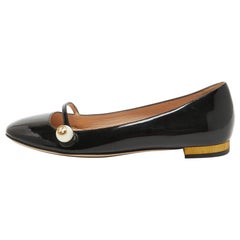 Gucci Black Patent Leather GG Pearl Embellished Ballet Flats Size 37.5