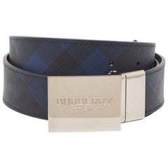 Burberry Blue/Black London Check Coated Canvas Ble Plague Reversible Belt 85 CM
