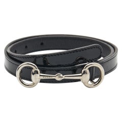 Gucci Black Patent Leather Horsebit Slim Belt M