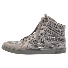 Gucci Grey Satin Crystal Embellished Coda High Top Sneakers Size 42
