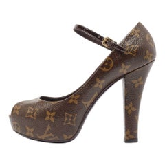 Louis Vuitton Brown Monogram Canvas Peep Toe Mary Jane Pumps Size 37
