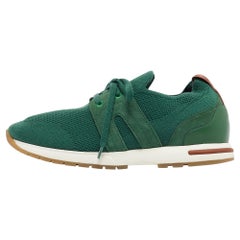 Loro Piana Green Knit Fabric Lace Up Sneakers Size 37.5
