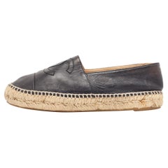 Chanel Black Leather CC Cap Toe Espadrille Flats Size 39
