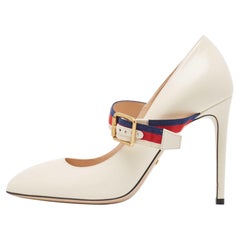 Gucci Cream Leather Mary Jane Sylvie Pumps Size 38.5